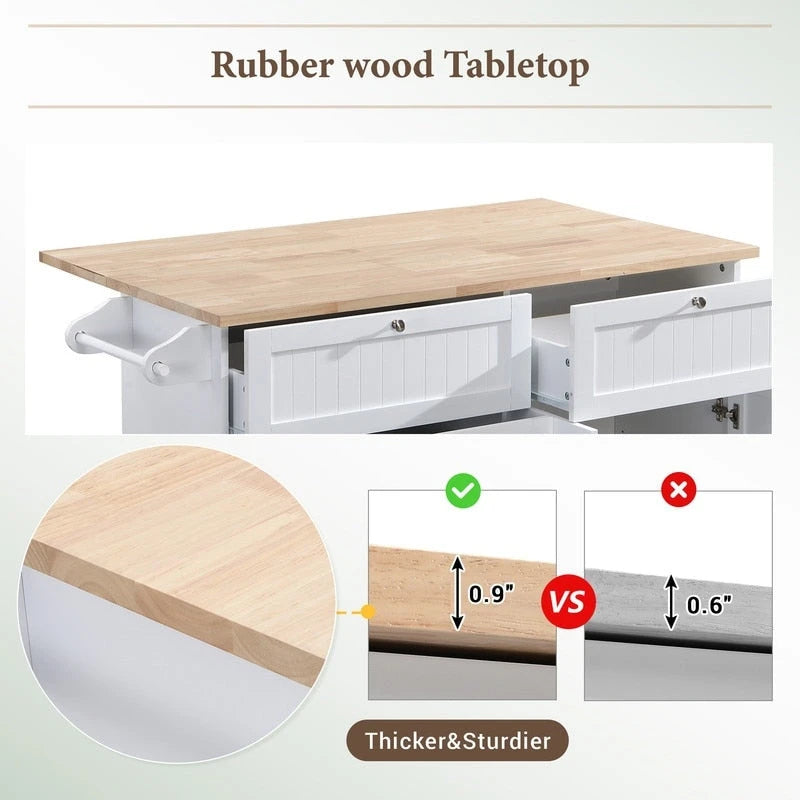 3-Piece Kitchen Island Set with Drop Leaf and 2 Seatings, Dining Table Set with Storage Cabinet, Drawers and Towel Rack