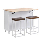 3-Piece Kitchen Island Set with Drop Leaf and 2 Seatings, Dining Table Set with Storage Cabinet, Drawers and Towel Rack