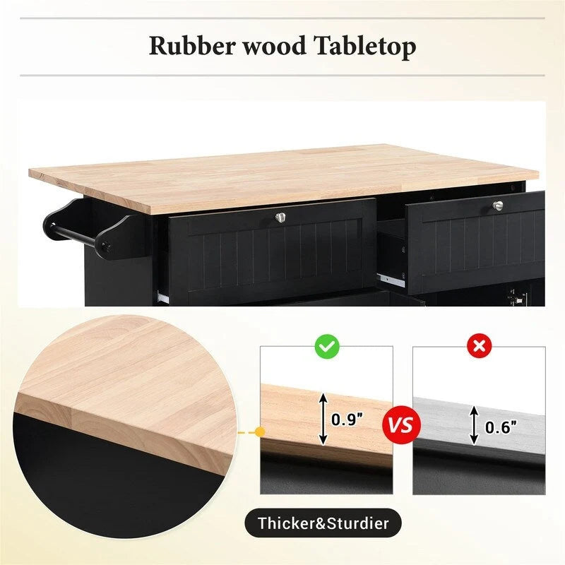3-Piece Kitchen Island Set with Drop Leaf and 2 Seatings, Dining Table Set with Storage Cabinet, Drawers and Towel Rack