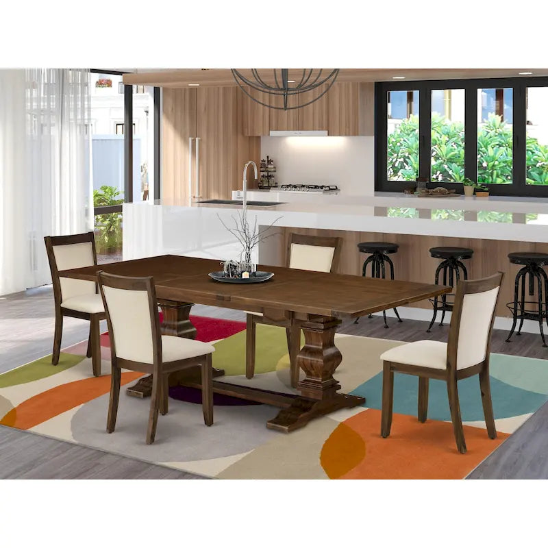 East West Furniture Set da Pranzo - un Tavolo in Legno e Sedie in Tessuto di Lino Beige Chiaro, (Opzioni di Pezzi)
