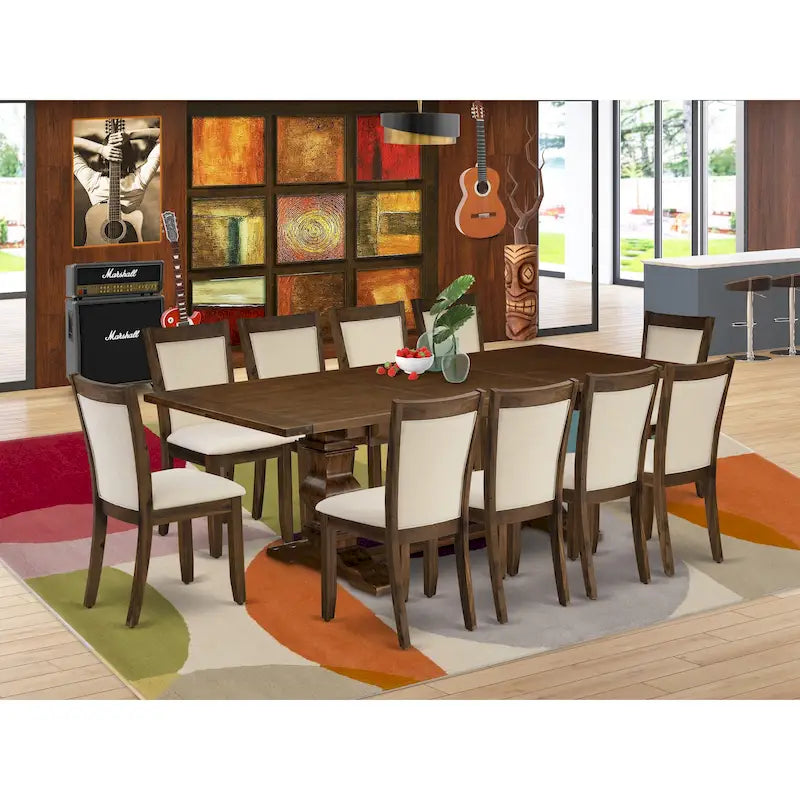 East West Furniture Set da Pranzo - un Tavolo in Legno e Sedie in Tessuto di Lino Beige Chiaro, (Opzioni di Pezzi)