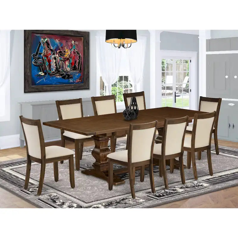 East West Furniture Set da Pranzo - un Tavolo in Legno e Sedie in Tessuto di Lino Beige Chiaro, (Opzioni di Pezzi)