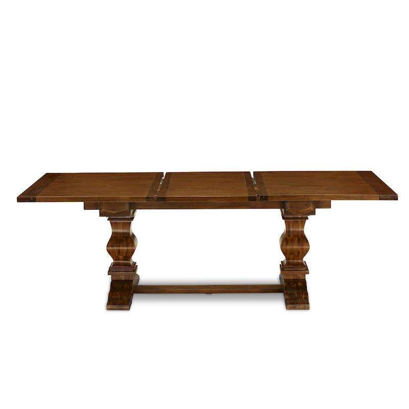 East West Furniture Dining Table Set- a Wooden Table and Light Beige Linen Fabric Chairs,(Pieces Options)