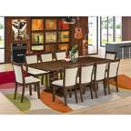 East West Furniture Dining Table Set- a Wooden Table and Light Beige Linen Fabric Chairs,(Pieces Options)