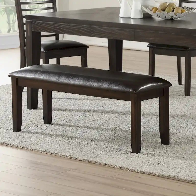 Steve Silver Alice Antique Espresso Wood and Faux Leather Dining Bench