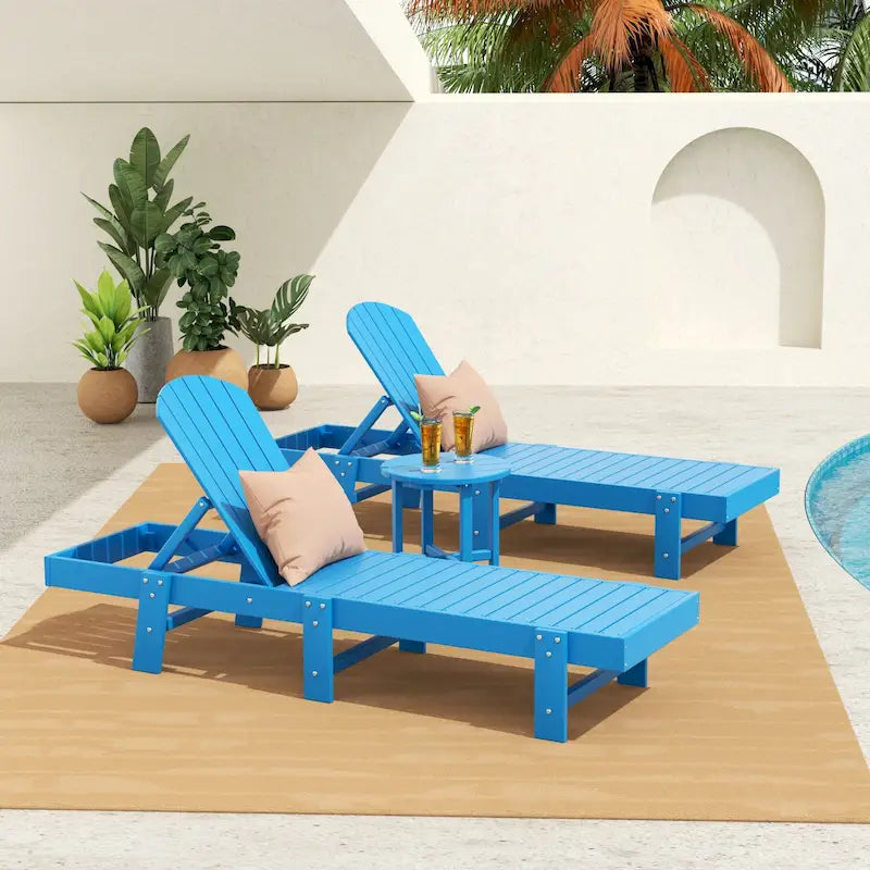 Polytrends Altura Armless Poly Eco-Friendly All Weather Reclining Chaise Lounge with Side Table Set (3-Piece Set)