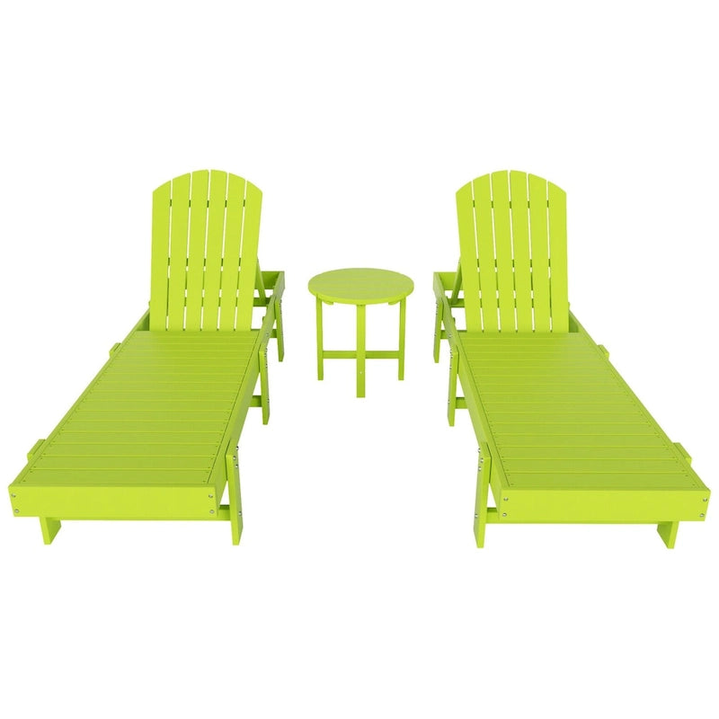 Polytrends Altura Armless Poly Eco-Friendly All Weather Reclining Chaise Lounge with Side Table Set (3-Piece Set)