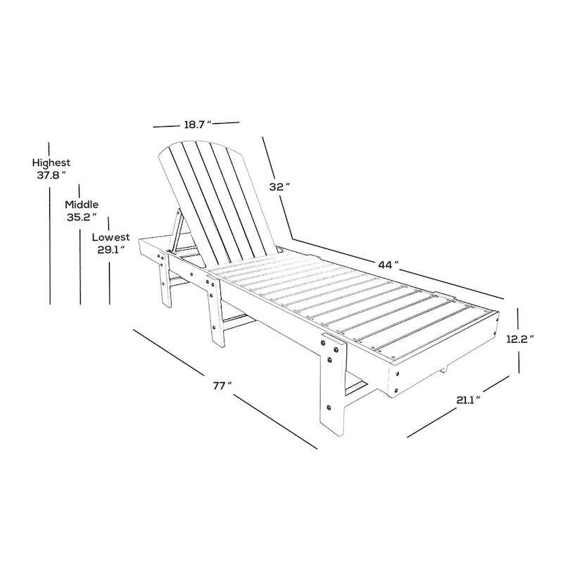 Polytrends Altura Armless Poly Eco-Friendly All Weather Reclining Chaise Lounge with Side Table Set (3-Piece Set)