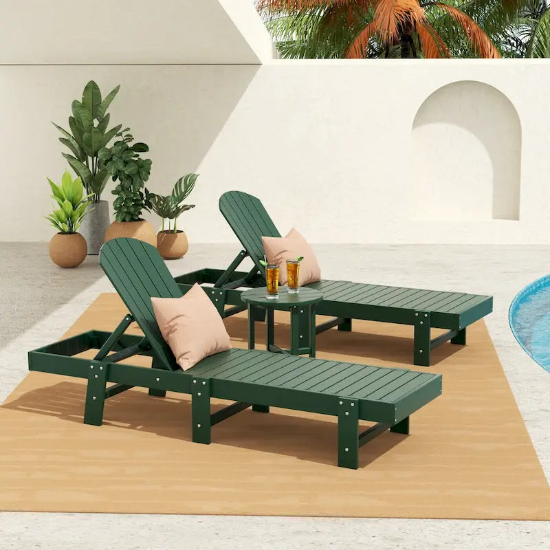 Polytrends Altura Armless Poly Eco-Friendly All Weather Reclining Chaise Lounge with Side Table Set (3-Piece Set)