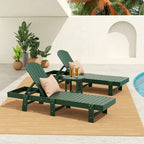 Polytrends Altura Armless Poly Eco-Friendly All Weather Reclining Chaise Lounge with Side Table Set (3-Piece Set)