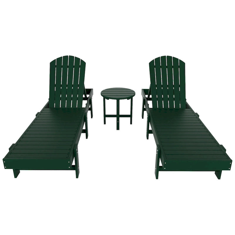 Polytrends Altura Armless Poly Eco-Friendly All Weather Reclining Chaise Lounge with Side Table Set (3-Piece Set)