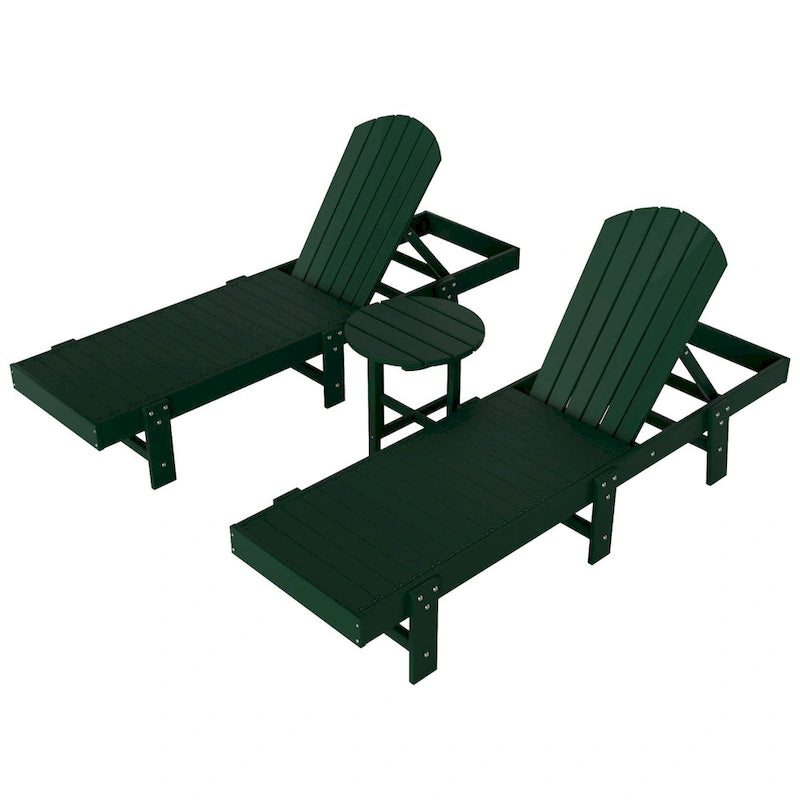 Polytrends Altura Armless Poly Eco-Friendly All Weather Reclining Chaise Lounge with Side Table Set (3-Piece Set)