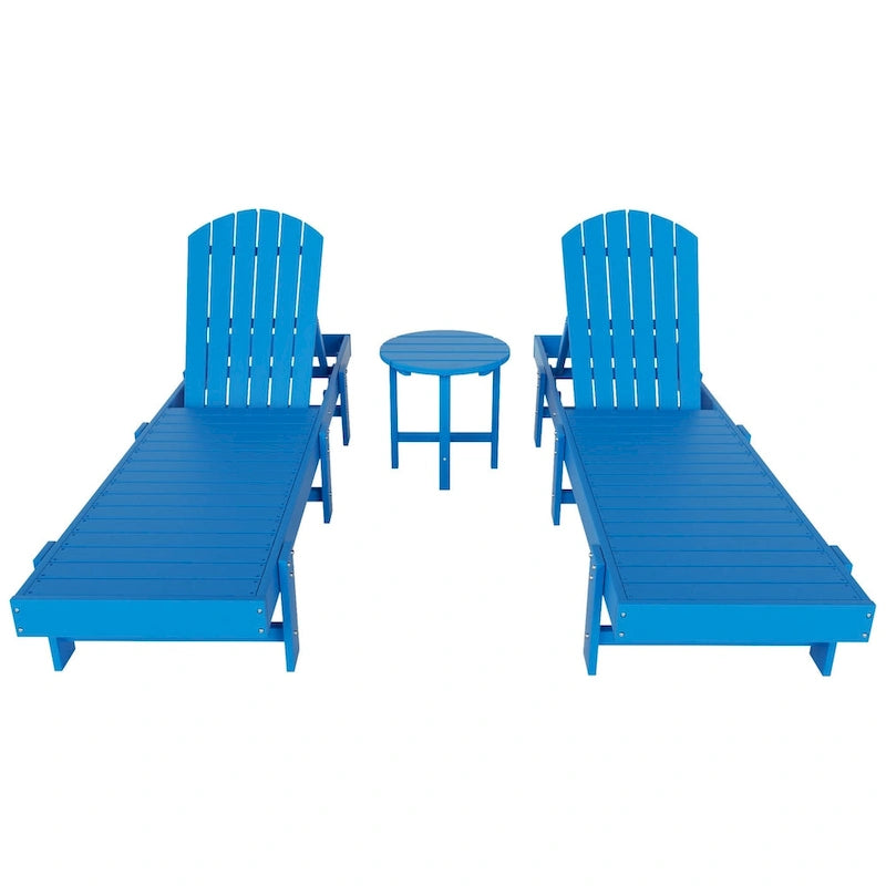 Polytrends Altura Armless Poly Eco-Friendly All Weather Reclining Chaise Lounge with Side Table Set (3-Piece Set)