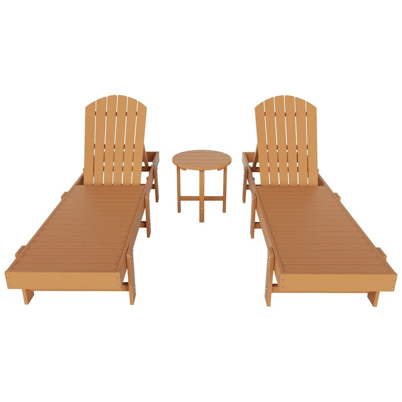 Polytrends Altura Armless Poly Eco-Friendly All Weather Reclining Chaise Lounge with Side Table Set (3-Piece Set)