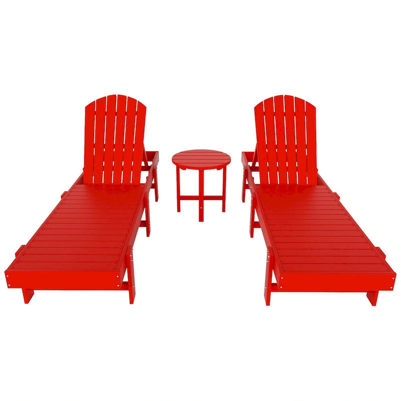 Polytrends Altura Armless Poly Eco-Friendly All Weather Reclining Chaise Lounge with Side Table Set (3-Piece Set)