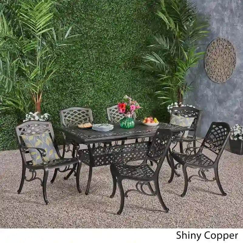 Phoenix Outdoor 6-Seater Cast Aluminum Dining Set with Expandable Table by Christopher Knight Home