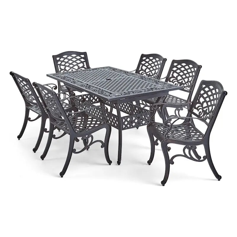 Phoenix Outdoor 6-Seater Cast Aluminum Dining Set with Expandable Table by Christopher Knight Home