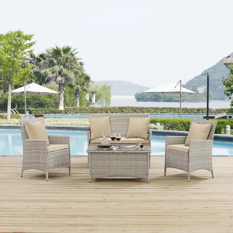 Modway Bridge Rattan 4-piece Outdoor Patio Set with Cushions