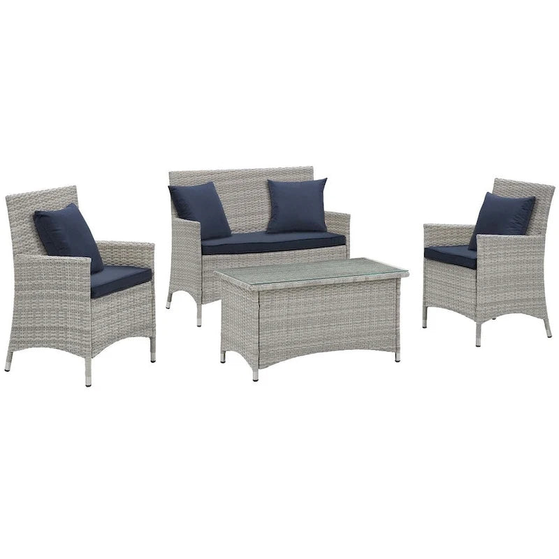 Modway Bridge Rattan 4-piece Outdoor Patio Set with Cushions