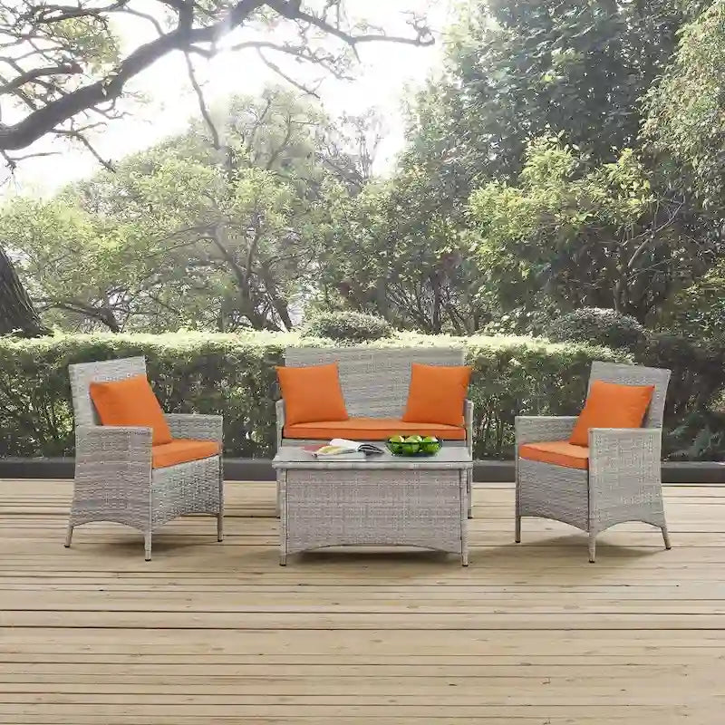 Modway Bridge Rattan 4-piece Outdoor Patio Set with Cushions