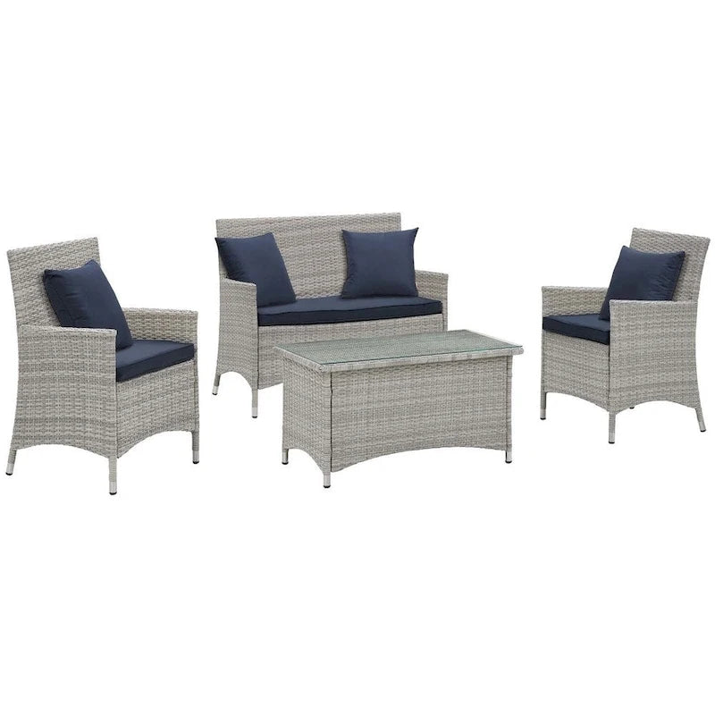 Modway Bridge Rattan 4-piece Outdoor Patio Set with Cushions
