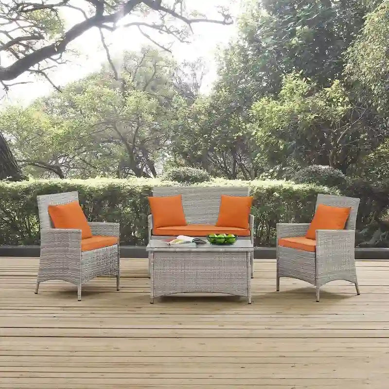 Modway Bridge Rattan 4-piece Outdoor Patio Set with Cushions