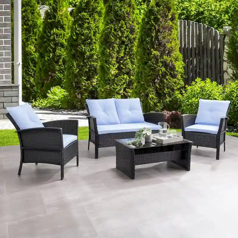 CorLiving Cascade Black Rattan Wicker Patio 4pc Set