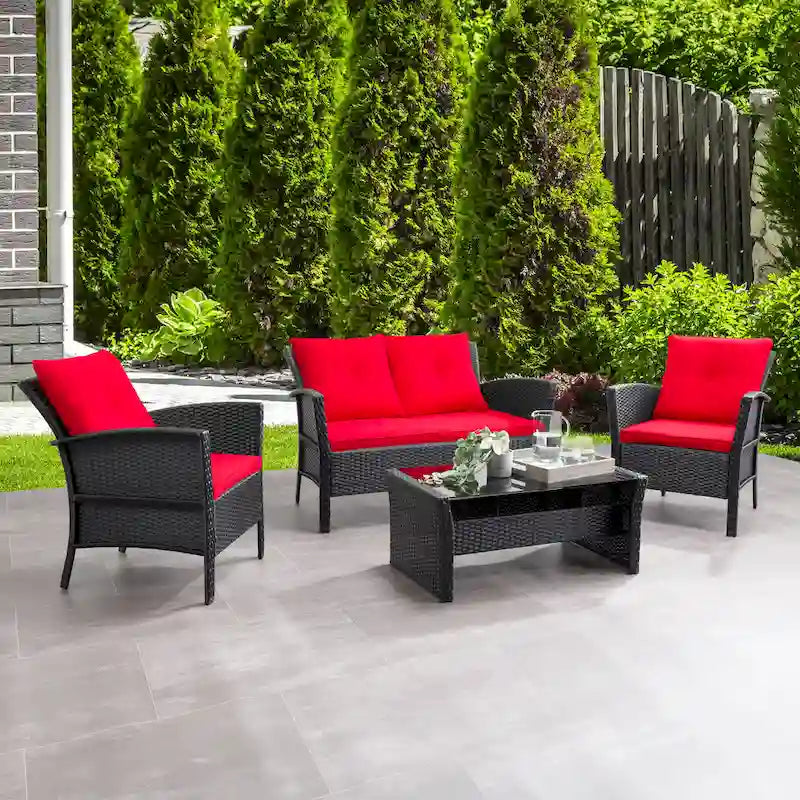 CorLiving Cascade Black Rattan Wicker Patio 4pc Set