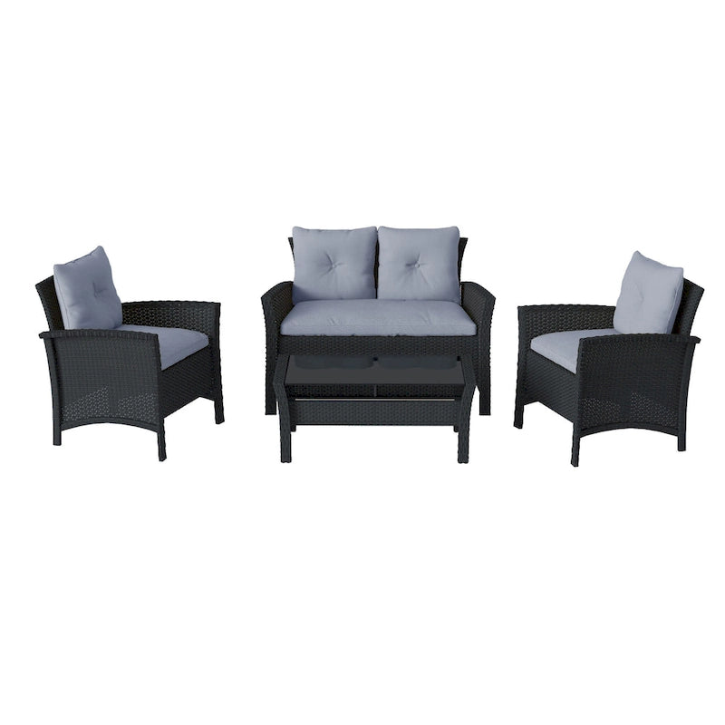 CorLiving Cascade Black Rattan Wicker Patio 4pc Set