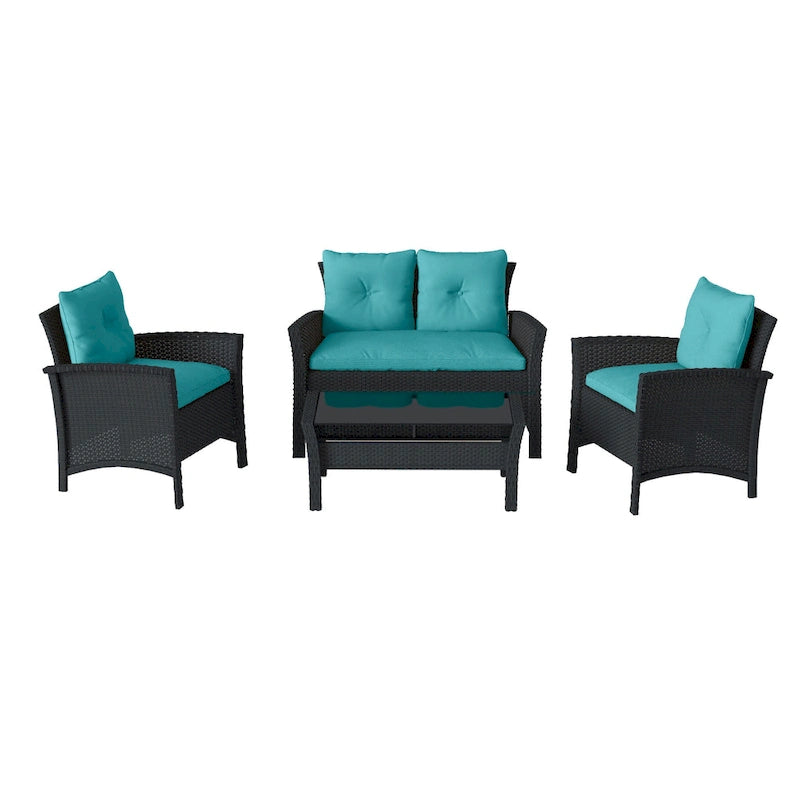 CorLiving Cascade Black Rattan Wicker Patio 4pc Set