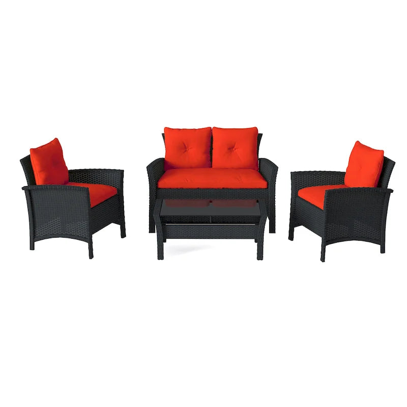 CorLiving Cascade Black Rattan Wicker Patio 4pc Set