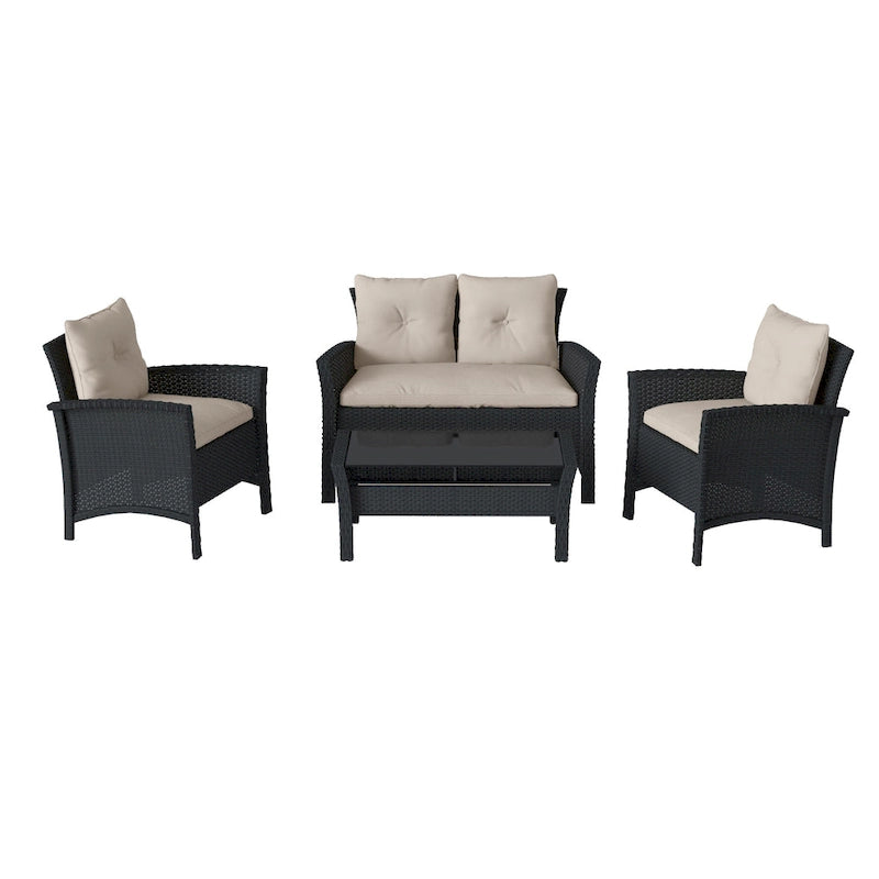 CorLiving Cascade Black Rattan Wicker Patio 4pc Set