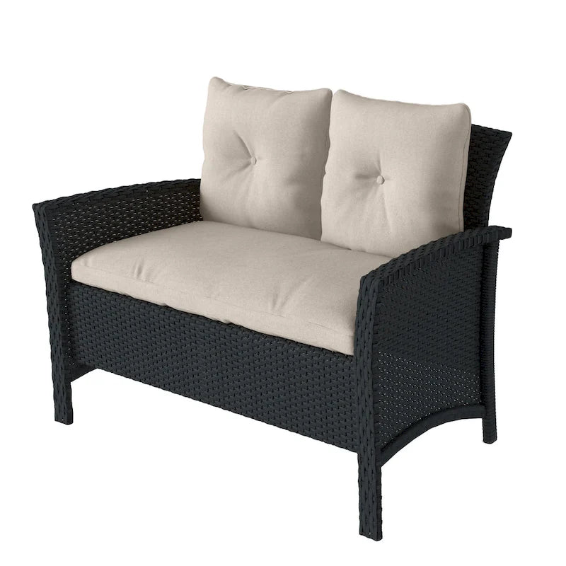 CorLiving Cascade Black Rattan Wicker Patio 4pc Set