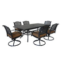 Ventura Cast Aluminum 7 Piece Rectangular Dining Set with 6 Swivel Rockers - N/A