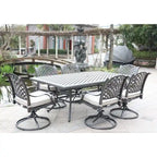 Ventura Cast Aluminum 7 Piece Rectangular Dining Set with 6 Swivel Rockers - N/A