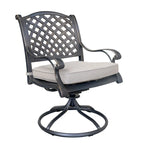 Ventura Cast Aluminum 7 Piece Rectangular Dining Set with 6 Swivel Rockers - N/A
