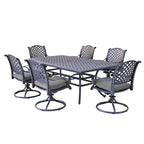 Ventura Cast Aluminum 7 Piece Rectangular Dining Set with 6 Swivel Rockers - N/A