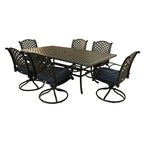 Ventura Cast Aluminum 7 Piece Rectangular Dining Set with 6 Swivel Rockers - N/A