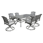 Ventura Cast Aluminum 7 Piece Rectangular Dining Set with 6 Swivel Rockers - N/A