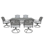 Ventura Cast Aluminum 7 Piece Rectangular Dining Set with 6 Swivel Rockers - N/A