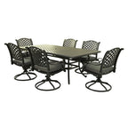 Ventura Cast Aluminum 7 Piece Rectangular Dining Set with 6 Swivel Rockers - N/A