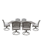 Ventura Cast Aluminum 7 Piece Rectangular Dining Set with 6 Swivel Rockers - N/A