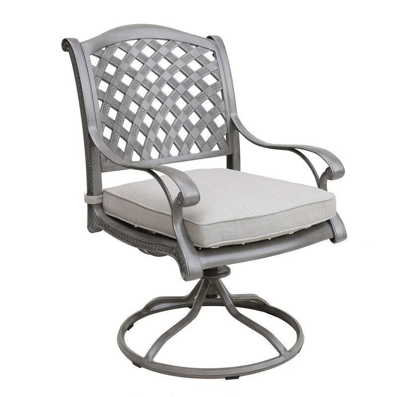 Ventura Cast Aluminum 7 Piece Rectangular Dining Set with 6 Swivel Rockers - N/A