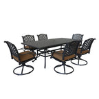 Ventura Cast Aluminum 7 Piece Rectangular Dining Set with 6 Swivel Rockers - N/A