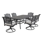 Ventura Cast Aluminum 7 Piece Rectangular Dining Set with 6 Swivel Rockers - N/A