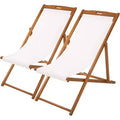 FDW Beach Sling Patio Chair for Relaxing, Foldable with Adjustable Height Made from Eucalyptus Wood with White Polyester,Natural