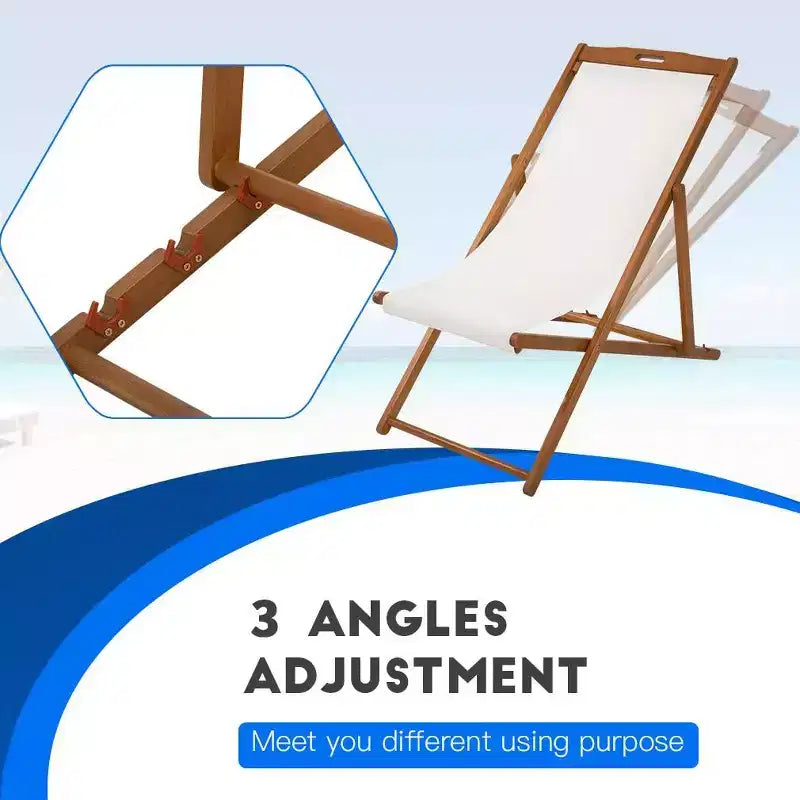 Sedia da Patio Pieghevole FDW Beach Sling per il Relax, Pieghevole con Altezza Regolabile Realizzata in Legno di Eucalipto con Poliestere Bianco, Naturale