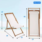 Sedia da Patio Pieghevole FDW Beach Sling per il Relax, Pieghevole con Altezza Regolabile Realizzata in Legno di Eucalipto con Poliestere Bianco, Naturale