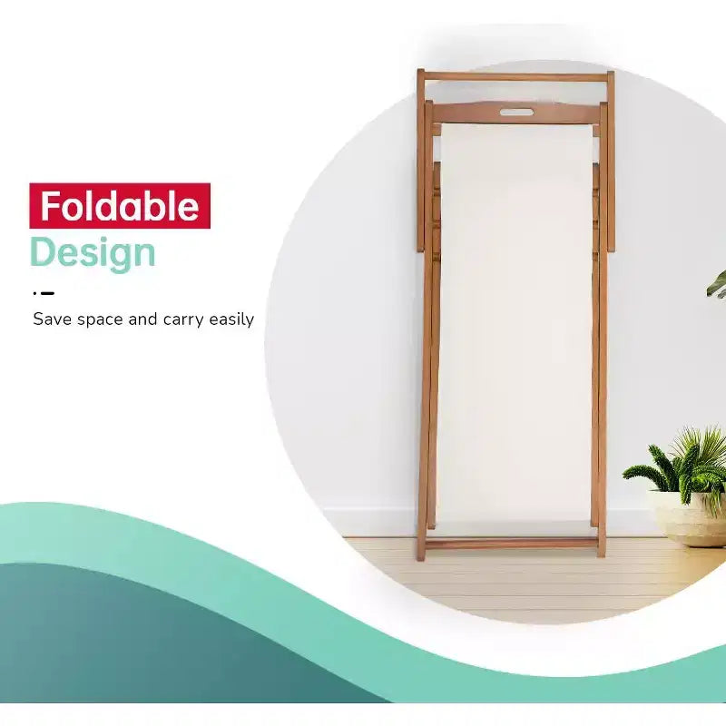 Sedia da Patio Pieghevole FDW Beach Sling per il Relax, Pieghevole con Altezza Regolabile Realizzata in Legno di Eucalipto con Poliestere Bianco, Naturale