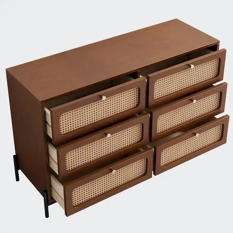 Rattan Wood Closet 6-Drawer Dresser